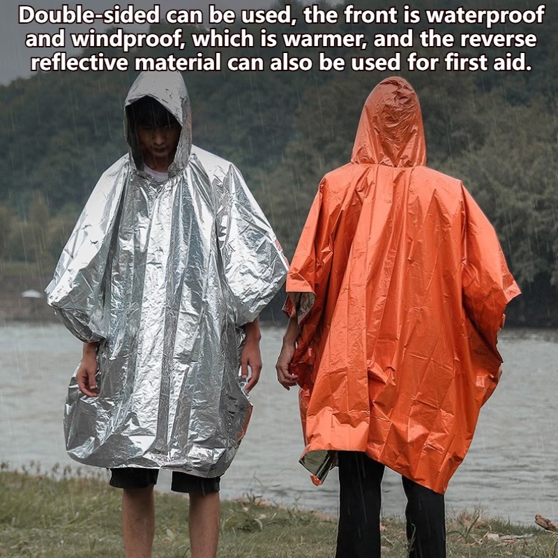 Emergency Poncho Rain - Coperta termica in lamina di alluminio